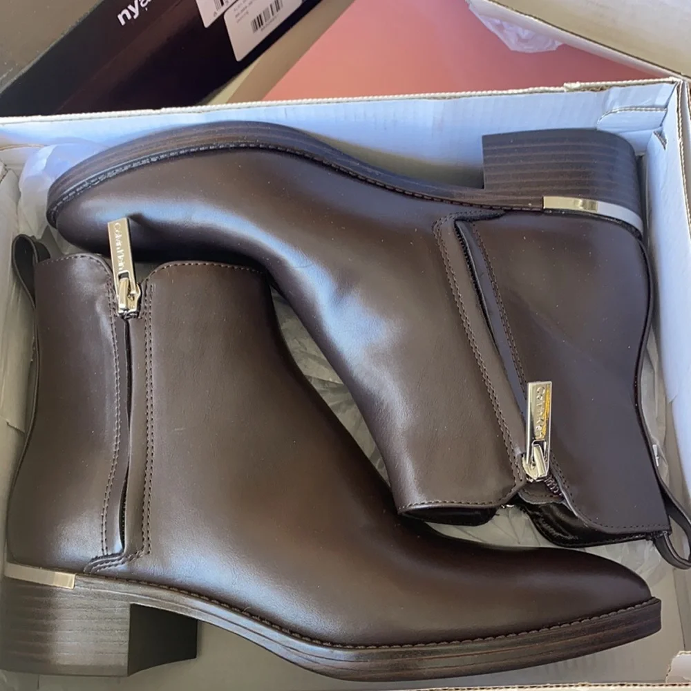 Calvin Klein Dark Brown Deniece Block Heel Ankle Booties - Picture 6 of 6